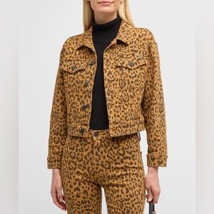 MOTHER The Big Shortie Leopard Cheetah Print Cropped Jean Jacket, Small